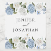 Elegant Blauw Hydrangea Witte Rozen Bloemen Bruilo Wijn Etiket (Enkel label)