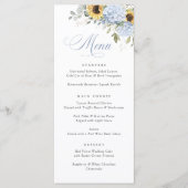 Elegant Blauw Hydrangea Zonnebloemen Bruiloft Menu (Voorkant)