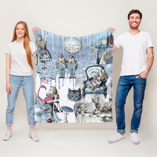 Elegant blauw ijs Alice in Wonderland Silver Glitt Fleece Deken (In situ)