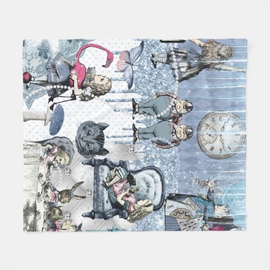 Elegant blauw ijs Alice in Wonderland Silver Glitt Fleece Deken (Voorkant (Horizontaal))
