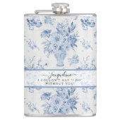 Elegant Blauw In Wit Bloemen Klassiek Bruidsmeisje Heupfles (Voorkant)