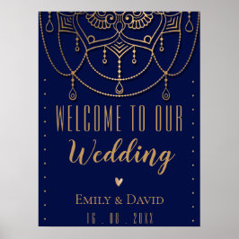 Elegant Blauw Indiase Traditionele Ontwerp Welkom Poster