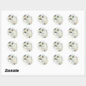 Elegant Blauw Indigo Bloemen Paar Naam Datum Moder Ronde Sticker (Vel)