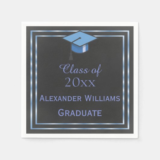 Elegant blauw ingelijst Afstuderen Servet (Voorkant)