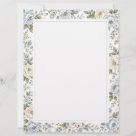 Elegant Blauw & Ivoor Bloemmotief Briefhoofd