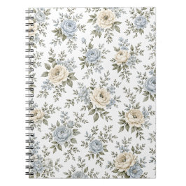 Elegant Blauw & Ivoor Bloemmotief Notitieboek