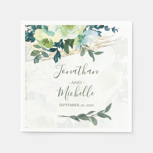 Elegant Blauw Ivoor Goud Turquoise Bloemen Bruilof Servet (Voorkant)