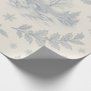 Elegant Blauw & Ivoor Winter Toile Kerstmis Cadeaupapier