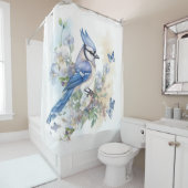 Elegant Blauw Jay Vlinders Schilderij Douchegordijn (In situ)