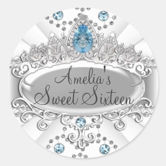 Elegant Blauw Jewel Tiara Sweet Sixteen Sticker (Voorkant)
