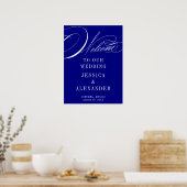 Elegant Blauw Kalligrafie Bruiloft Welkomstbord Poster (Keuken)