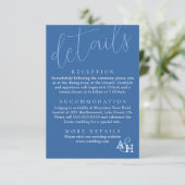 Elegant Blauw Kalligrafie Script Bruiloft RSVP Kaa Informatiekaartje (Staand voorkant)