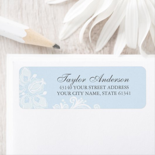 Elegant blauw kant retour adres label (Insitu)