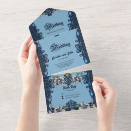 Elegant blauw Keltisch ontwerp All In One Uitnodiging
