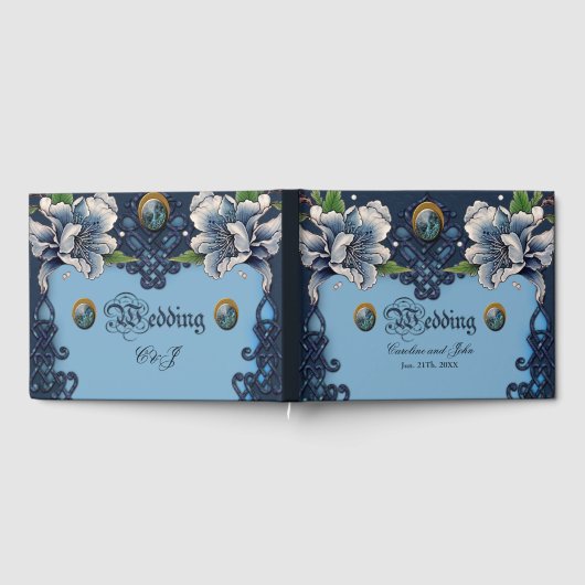 Elegant blauw Keltisch ontwerp Gastenboek (Volledig)