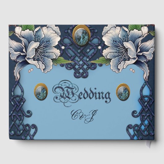 Elegant blauw Keltisch ontwerp Gastenboek (Achterkant)