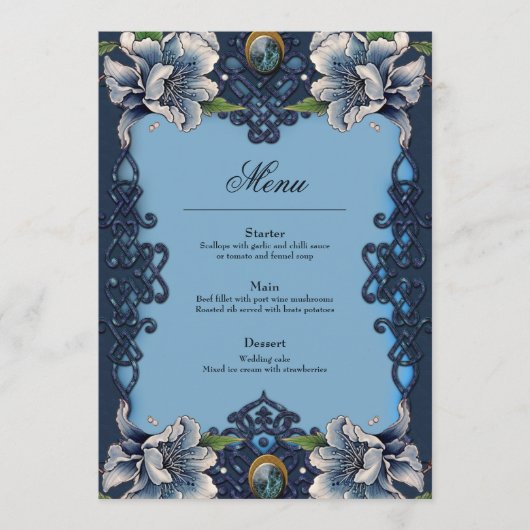 Elegant blauw Keltisch ontwerp Menu (Voorkant)