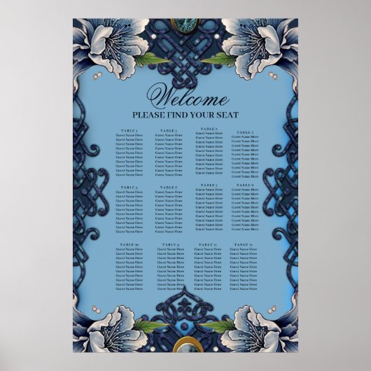 Elegant blauw Keltisch ontwerp Poster (Voorkant)