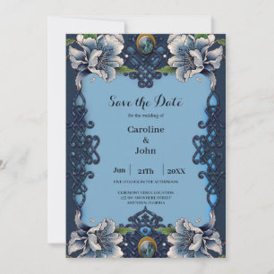 Elegant blauw Keltisch ontwerp Save The Date