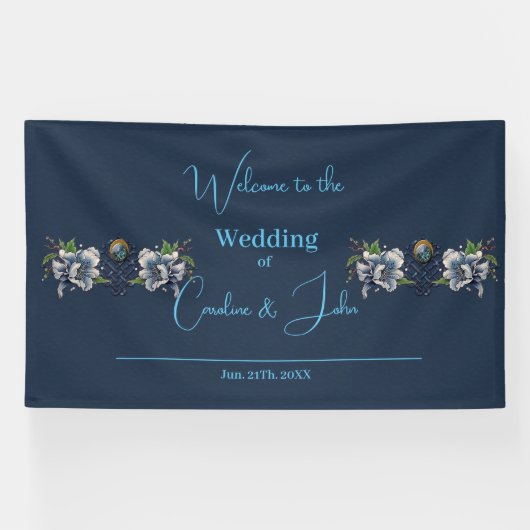 Elegant blauw Keltisch ontwerp Spandoek (Horizontaal)