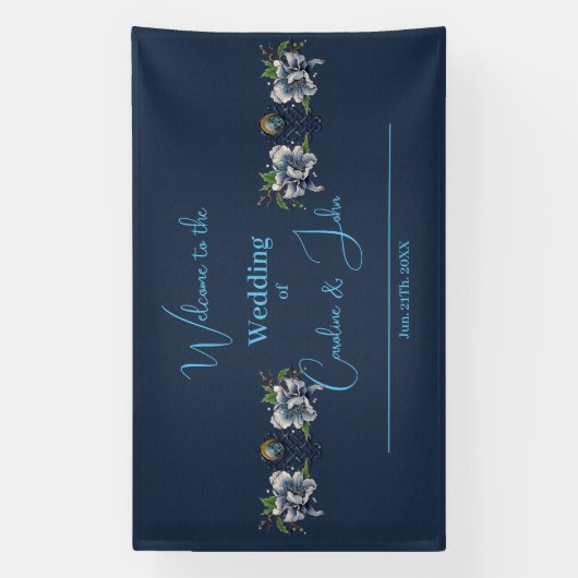 Elegant blauw Keltisch ontwerp Spandoek (Verticaal)
