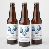 Elegant Blauw Kerstfeest Verjaardagsfeest Custom Bier Etiket (Flessen)