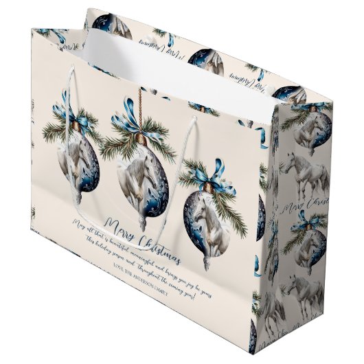 Elegant blauw Kerstmis wit paard citaat Groot Cadeauzakje (Voorkant Gekanteld)