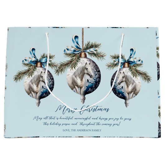 Elegant blauw Kerstmis wit paard citaat Groot Cadeauzakje (Voorkant)