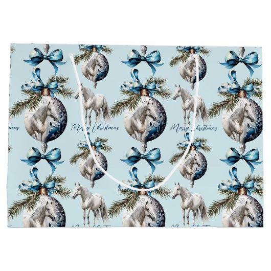 Elegant blauw Kerstmis wit paard citaat Groot Cadeauzakje (Achterkant)