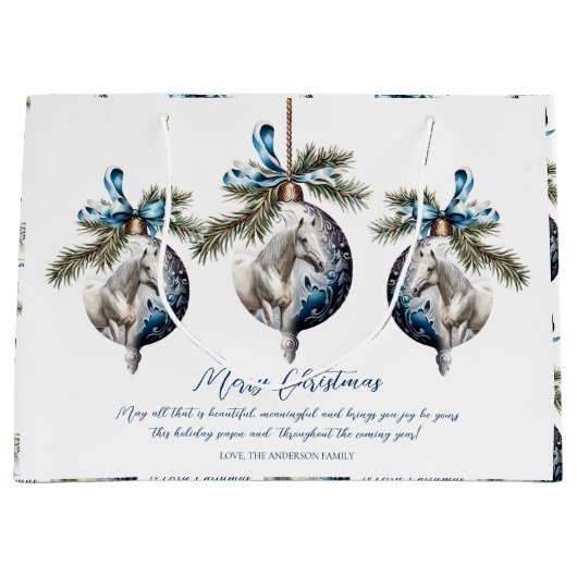 Elegant blauw Kerstmis wit paard citaat Groot Cadeauzakje (Voorkant)