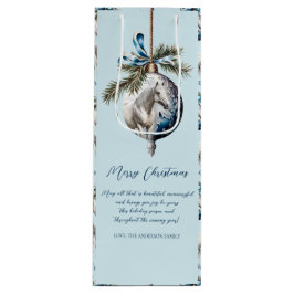 Elegant blauw Kerstmis wit paard citaat Wijn Cadeautas