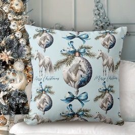 Elegant blauw Kerstmis wit paard patroon Kussen
