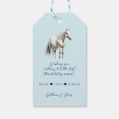 Elegant blauw Kerstmis wit paard ruitersport Cadeaulabel (Achterkant)