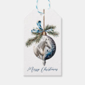 Elegant blauw Kerstmis wit paard ruitersport Cadeaulabel (Voorkant)