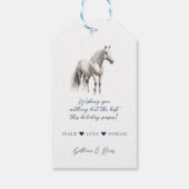 Elegant blauw Kerstmis wit paard ruitersport Cadeaulabel (Achterkant)