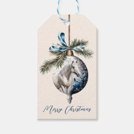 Elegant blauw Kerstmis wit paard ruitersport Cadeaulabel