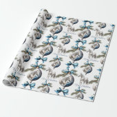 Elegant blauw Kerstmis wit paard ruitersport Cadeaupapier (Uitgerold)