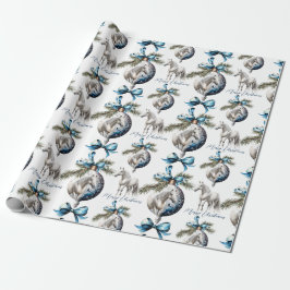 Elegant blauw Kerstmis wit paard ruitersport Cadeaupapier