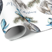 Elegant blauw Kerstmis wit paard ruitersport Cadeaupapier (Rol Hoek)