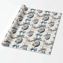 Elegant blauw Kerstmis wit paard ruitersport Cadeaupapier