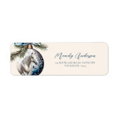 Elegant blauw Kerstmis wit paard ruitersport Etiket (Voorkant)