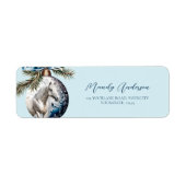 Elegant blauw Kerstmis wit paard ruitersport Etiket (Voorkant)