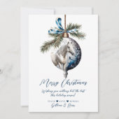 Elegant blauw Kerstmis wit paard ruitersport Feestdagenkaart (Voorkant)