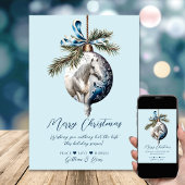 Elegant blauw Kerstmis wit paard ruitersport Feestdagenkaart