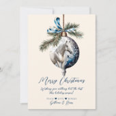 Elegant blauw Kerstmis wit paard ruitersport Feestdagenkaart (Voorkant)