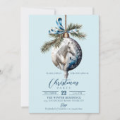 Elegant blauw Kerstmis wit paard ruitersport Kaart (Voorkant)