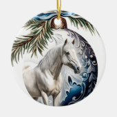 Elegant blauw Kerstmis wit paard ruitersport Keramisch Ornament (Voorkant)