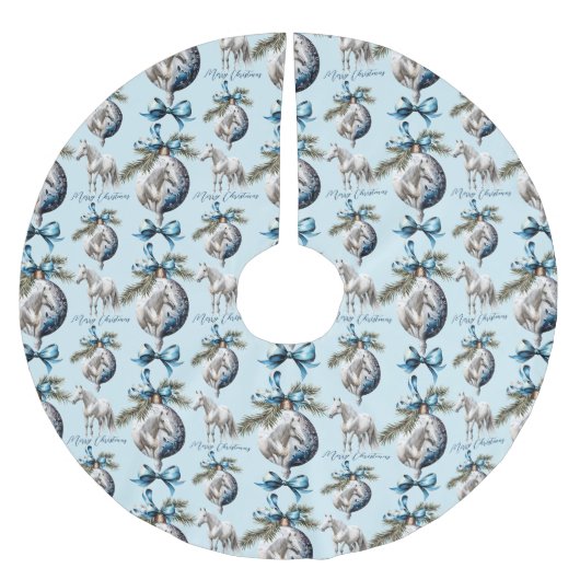 Elegant blauw Kerstmis wit paard ruitersport Kerstboom Rok (Voorkant)