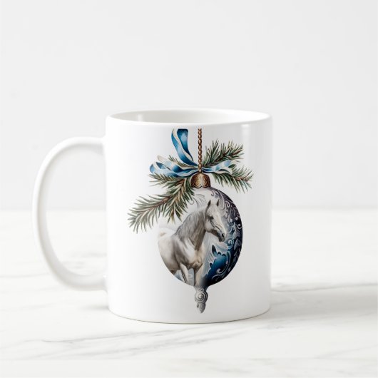 Elegant blauw Kerstmis wit paard ruitersport Koffiemok (Links)
