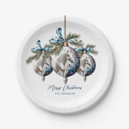 Elegant blauw Kerstmis wit paard ruitersport Papieren Bordje